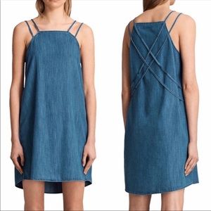 All Saints | Hally Dress Size Small Blue Chambray Strappy Back Detail